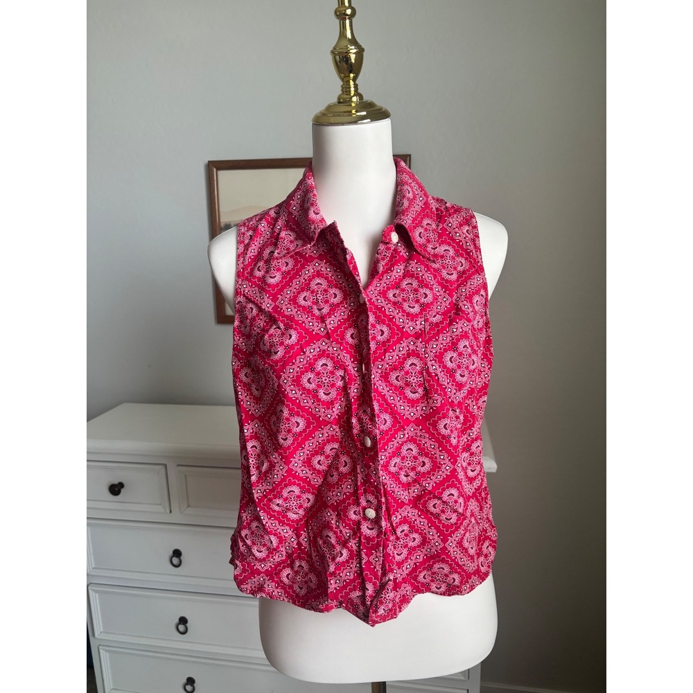 Vintage Aeropostale Red Bandana Paisley Sleeveless Button Down Shirt Y2K Medium